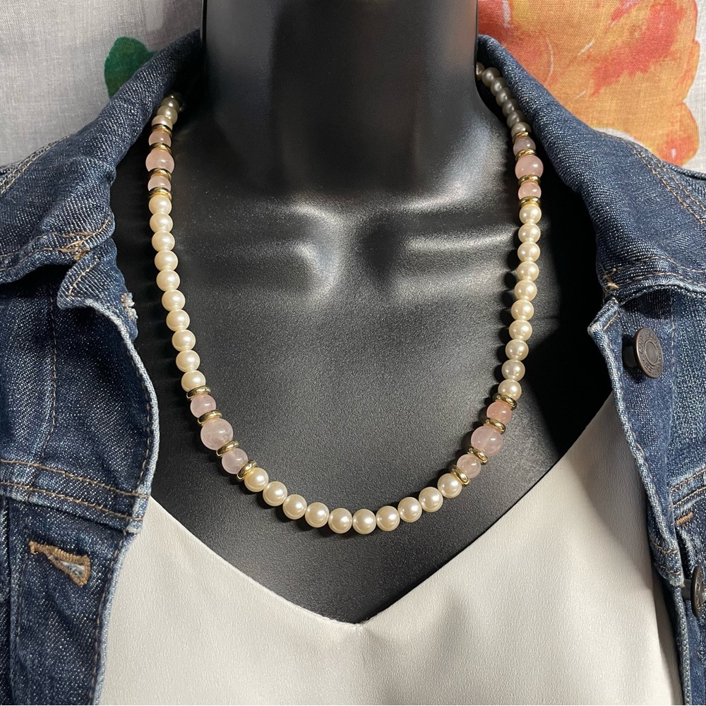 Napier Pearl and Pink Stone Bead Necklace